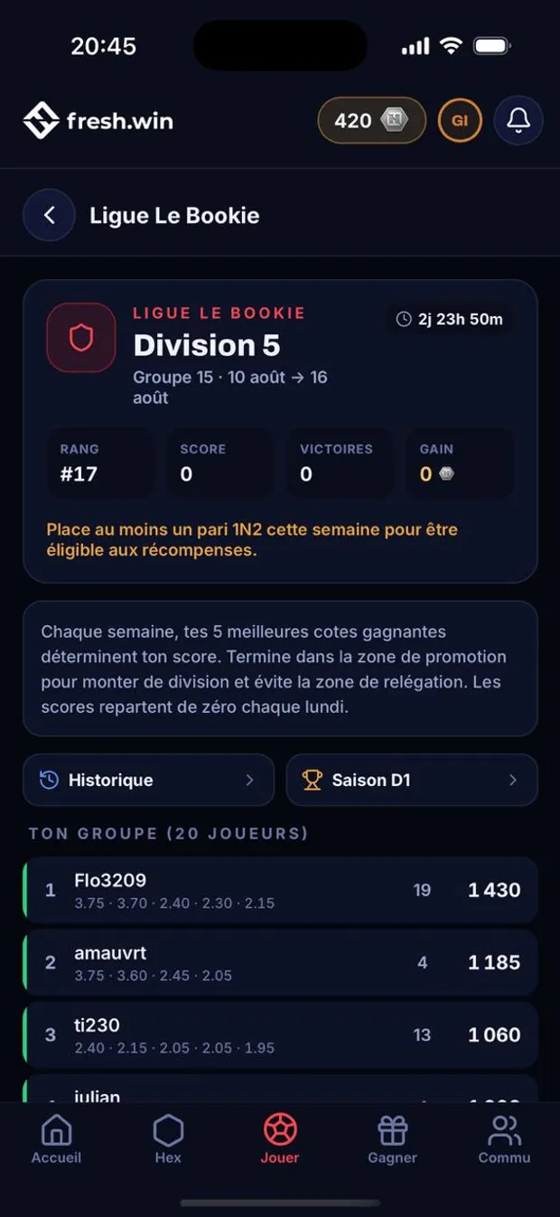 fresh.win app screenshot: the community table