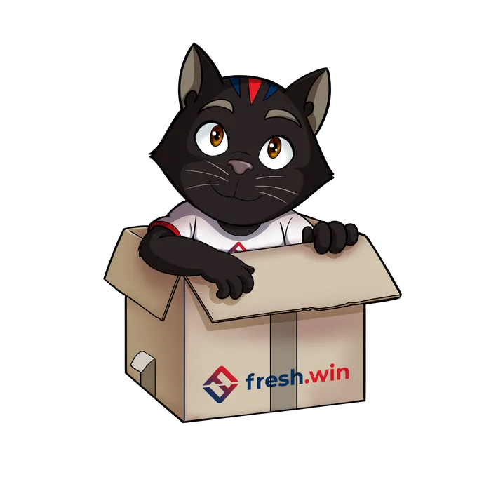 The fresh.win mascot climbing out of a delivery box